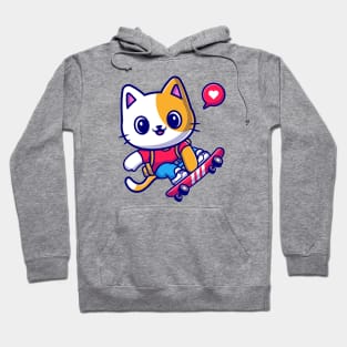 Cute Cat Playing Skateboard Cartoon Hoodie